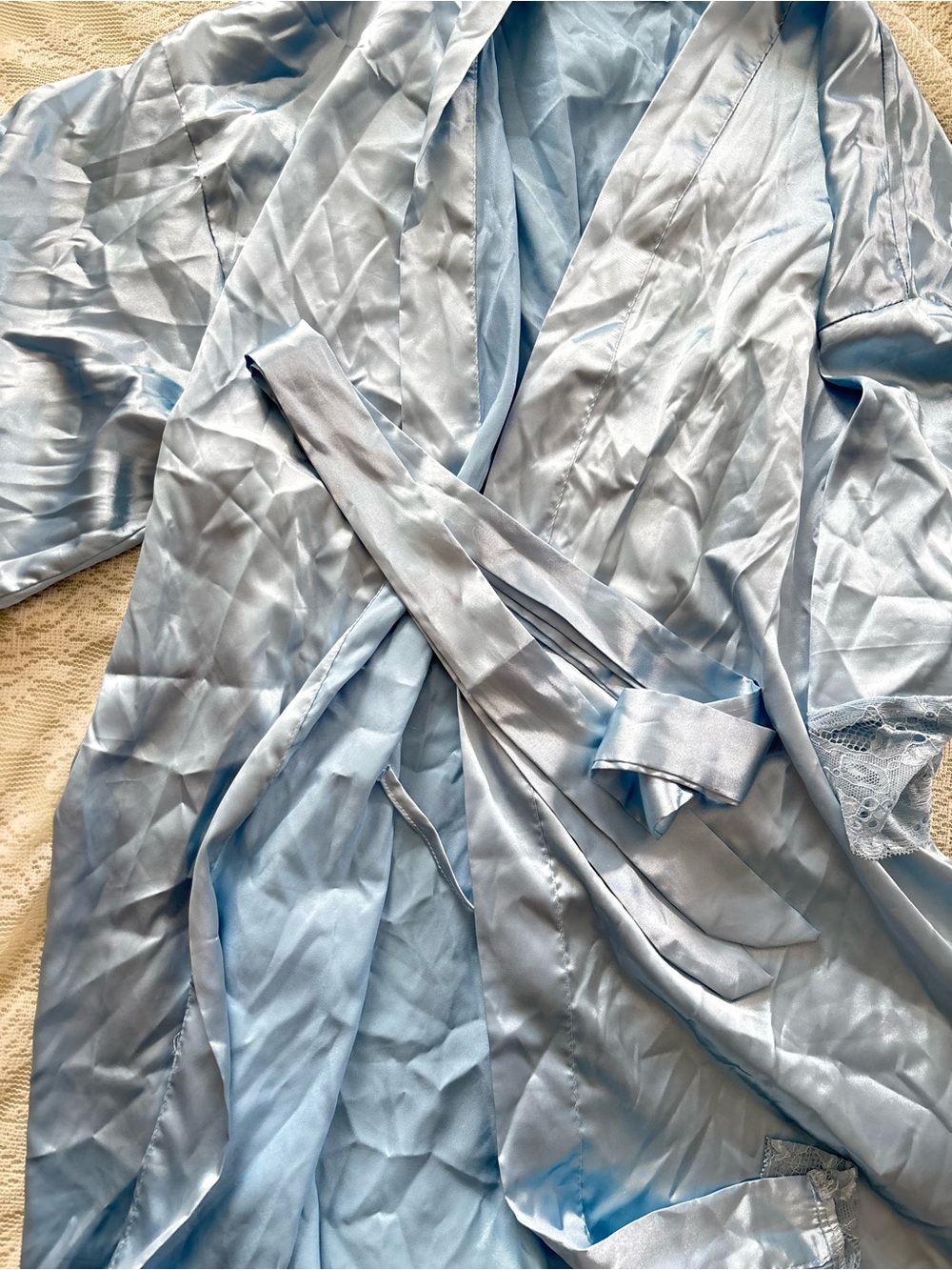 Baby Blue Satin Robe with Sash Belt